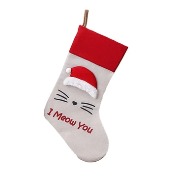 Коледни чорапи за домашни кучета с котешки лапой, големи 18-цолови Коледни окачени чорапи за лакомства