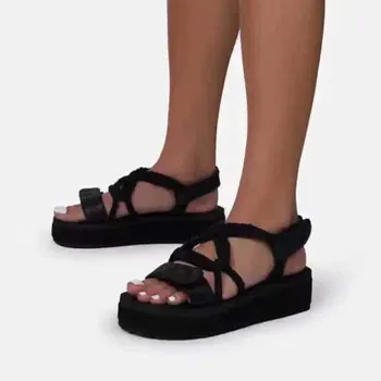 2023 Европейски и американски дамски летни обикновена сандали на равна подметка от пеньковой въжета с дебела подметка 4396