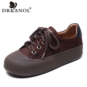 DRKANOL/ Дамски Обувки На равна платформа, Маратонки от естествена кожа на фина дантела, Дамски Ежедневни обувки са Ръчно изработени в стил Ретро, H23716F