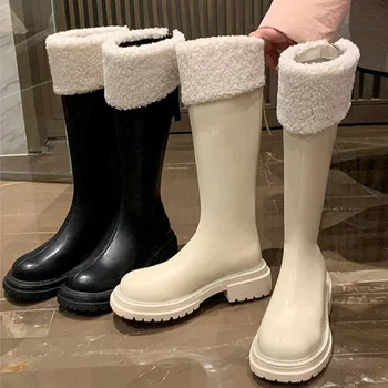 Директна доставка, плюшени зимни обувки на дебела подметка, престрелки ботуши в стил ретро, уголемени и тънки, ежедневни универсални секси дамски обувки
