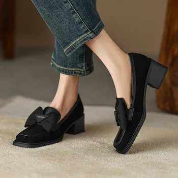 Лоферы, Дамски обувки, Пролет 2023, Нови модни дизайнерски дамски обувки на масивна токчета, Елегантни офис модела обувки с квадратни пръсти, обувки-лодка Zapatos