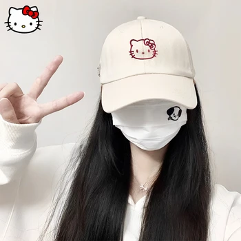Kawaii Sanrio Hello Kitty бейзболна шапка Скъпа Студентска Спортна Шапка На Открито С Чадър От Слънцето Y2K Бродерия Ретро Регулируема Шапка За Момичета
