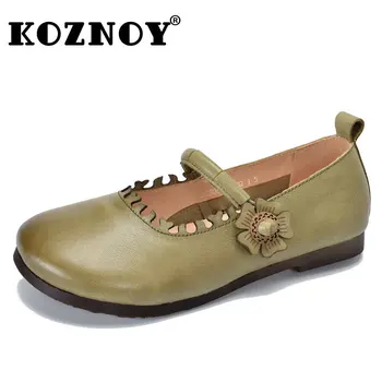 Кожени мокасини Koznoy 1,5 см от естествена кожа, Дамски дизайнерски Меки летни обувки на плоска подметка Mary Jane, Удобни дамски модни обувки с ластик