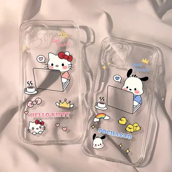 Kawaii Sanrio Hello Kitty Pochacco за iPhone 15 14 Pro Max Plus Защита От Падане 13 12 Mini 11 X XR XS 8 7 Plus на Мека Обвивка