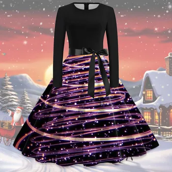 Жена винтажное рокля с кръгло деколте и дълъг ръкав, Коледна рокля домакини на 1950-те години, парти, абитуриентски вечер, плажна рокля, Рокля Hi Low