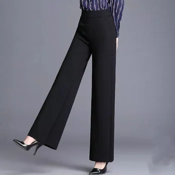 Дамски есенни и зимни нови модни елегантни панталони с висока талия и еластични изгорени панталони, обикновена джобове, ежедневни тънки панталони