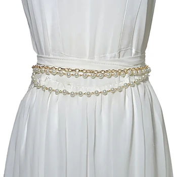 Бяла верижка с имитация на перли, аксесоари за дамски дрехи, модни елегантни дамски колани с имитация на перли, ремъци-вериги от сплав
