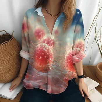 Градинска тенденция риза, дамски однобортная риза, индивидуалност, риза с дълги ръкави с 3D принтом, Пролетни и есенни нови блузи