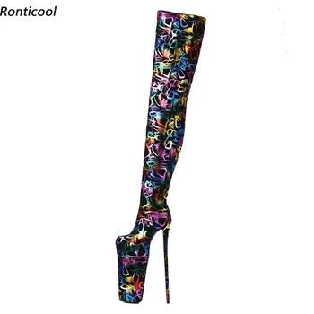 Ronticool/ Нови дамски Ботфорты над коляното на платформата Унисекс на висок ток 30 см, С кръгло бомбе; Великолепна Обувки за cosplay; Големи размери САЩ 5-18