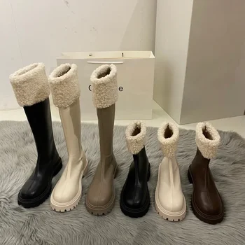Дамски зимни обувки за Модерен Цип С Дебело Дъно, Престрелки Дълги Обувки, Дизайнерски обувки за момичета 2024 г.