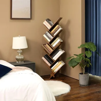 9-Ярусная подови лавица за книги във формата на дърво, с рафтове за хол, офис, кафяво в селски стил