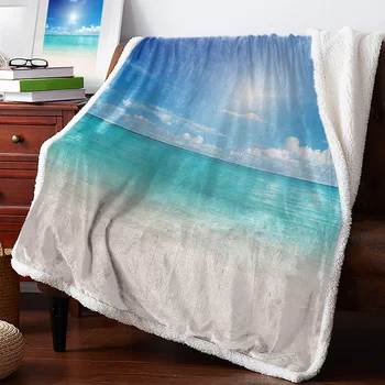 Сини Морски Плажни облак Зимата на Топло Кашемировое одеало за легло, Вълнени одеяла, Покривки за офис