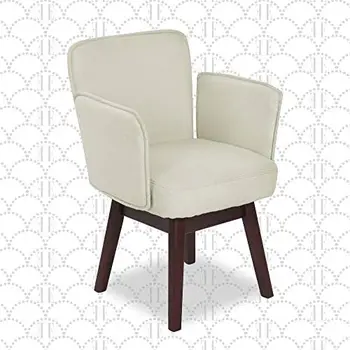 Меко Работно кресло за Домашен офис от масивно Дърво с Високо Подлакътник, Повратна Основа с възможност за завъртане на 360 Градуса, Френско Работно стол слонова кост Бял цвят от Акрил