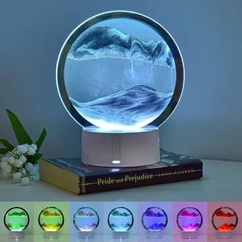 Светодиодна Настолна лампа за рисуване Зыбучими Пясъци 3D Движат Художествено Изображение на Кръгли Стъклени Пясъчен Часовник лека нощ Нощни Аксесоари За декорация на дома