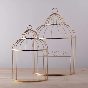 Златна подвесная декоративна птичья клетка, метална конзола за украса за дома
