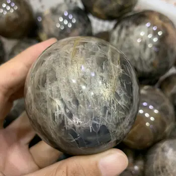 50-60 мм Натурален полиран топка от черен лунен камък, кристали, кварц, фън шуй /Медитация / Обхват на изцеление