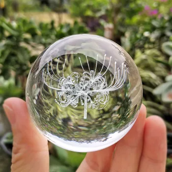 Кристален фигурка във формата на цвете Равноденствие, сфера с 3D лазерно гравиран, Стъклена топка, преспапиета, украсата на дома на масата, за декорация, занаяти, подаръци