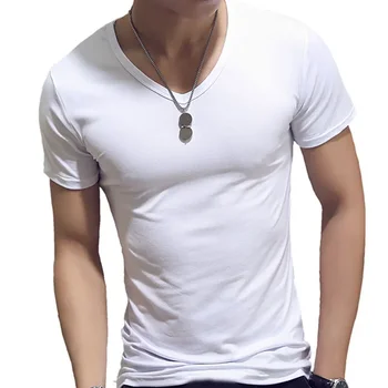 A2075 Мъжка тениска модна тениска за фитнес с V-образно деколте и къс ръкав, Летни ежедневни блузи за фитнес, по-големи размери, тънък полиестер