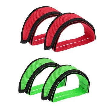 2 чифта предпазни колани за педалите, коланите за педалите за деца, колани, за да върти педалите на велосипед, колани за краката и за мотора (зелен и червен)