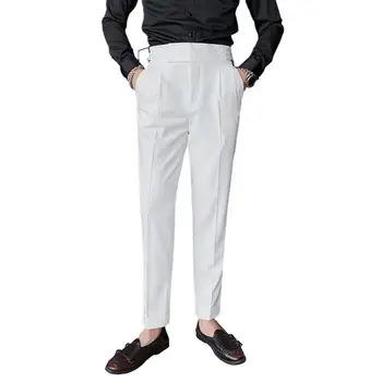 Мъжки панталони Класически мъжки офис панталони Slim Fit с висока талия И винтажными джобове, Официални панталони в бизнес стил за изтънчен начин на
