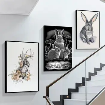 художествен плакат със заек, самоклеящийся художествен плакат, стикер от крафт-хартия в Ретро стил, направи си САМ, стая, бар, кафе, Реколта декоративна живопис