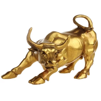 2X Латунная статуя на бик Съдбата на Фън шуй, скулптури за украса на дома Златен Мед Бикът Олицетворява късмет в кариерата