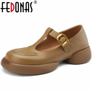FEDONAS/ Дамски обувки-лодка на платформата с кръгла пръсти; Колекция 2024; Сезон Пролет-лято; Обувки от естествена кожа; Дамски Ежедневни работни обувки-лодка С Т-образно деколте, в Ретро стил