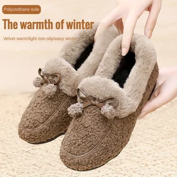 Новост зимата 2023 г., Когато Плюшен Дамски обувки Големи размери в меху, Леки и топли Зимни обувки One Step Мързел Bea Shoes