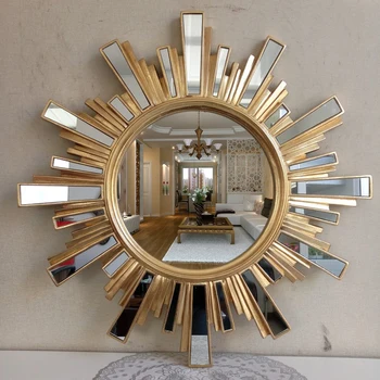 Европейско-американското грим огледало, огледало на верандата, ретро-огледало за баня в хола, огледало за баня, златна украса монтаж на стена