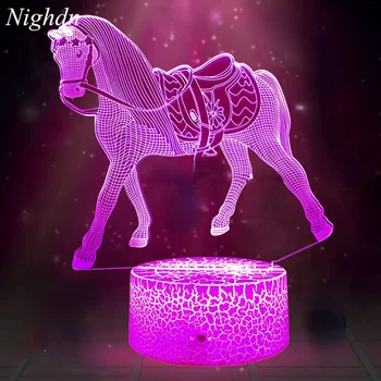 Нощна светлина във формата на кон за детска стая, 3D лампа, 16 цвята, променящите се с помощта на дистанционното управление, Играчки, Коледни подаръци за рожден Ден, за момчета и момичета