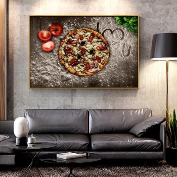 Artcozy Pizza Arts Живопис с маслени бои върху платно, за да украсят дома Стенно изкуство, Печат върху платно спрей Хоризонтален правоъгълник Животно