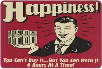 Метална лидице знак Beer Happiness, Ретро стенен плакат Garage Bar Home Wall Decor 8 X 12 см