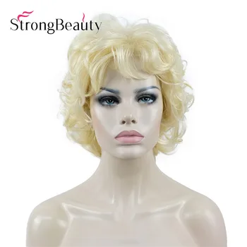 StrongBeauty Кратък къдрава перука Многослоен синтетични Перуки перука с бретон женска коса за момичета, Много цветове за избор