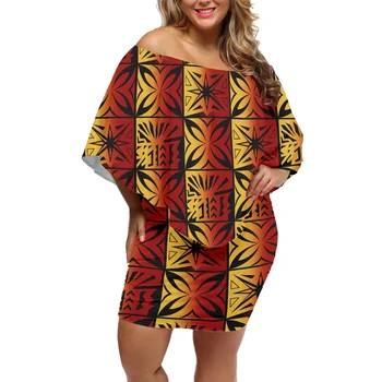 Ново лятно-секси вечерна рокля племена Самоа, Полинезия, Хавай, принт франжипани, рокли с ръкави 