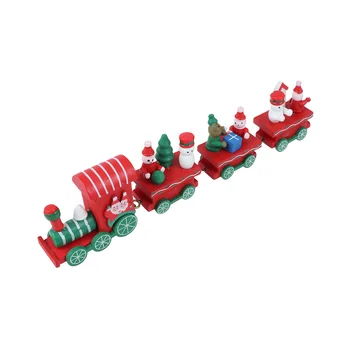 Дървена Коледен влак с нарисованным Снеговиком Коледен влак Украшение Подарък играчка Влак Декор, Определени за Коледно парти в детската градина