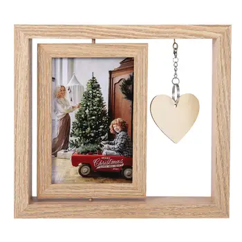 Фоторамка за спални Двустранен Въртяща се Дървена Рамка за Снимки Подарък за Баща, Съпруг, Мъже, Висулка във формата на Сърце с Надпис за Баща си