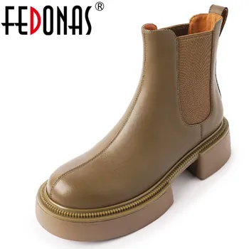 FEDONAS/ Класически дамски ботильоны; сезон Есен-зима; Работна ежедневни градинска обувки от естествена кожа на дебелите обувки; Дамски лаконичная обувки;
