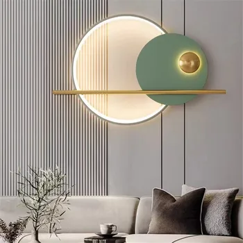 Стенен лампа Nordic circle, украса на фона на дивана, цветна лампа, дизайнерски нощни лампи за дневна, стенно осветление за коридор