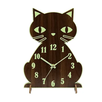 Нови стенни часовници с нощно осветление, светещи стенни часовници с цифри и стрелки, светещи в тъмното, декоративни дървени стенни часовници във вид на котки