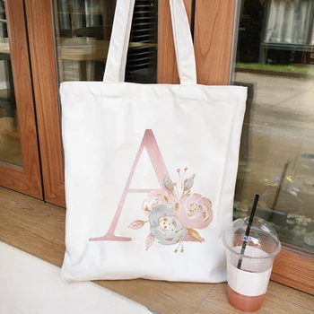 Дамски чанти, тъканно холщовая чанта-тоут с цветя на писмото по образец, женски еко-торбички за пазаруване през рамото си многократно