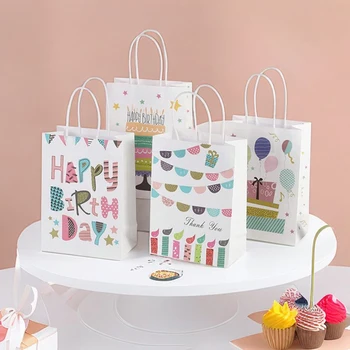 6 бр. творчески анимационни торбички от крафт-хартия за рожден ден, случайни комбинации, подаръци за сватба, рожден Ден, празник, парти, хартиени торби за пазаруване