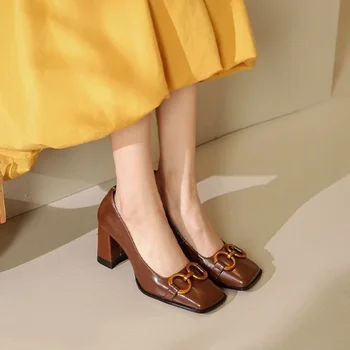 Дамски обувки-лодка С квадратни пръсти На дебелите обувки Дамски обувки Модерен Висококачествена и Удобна Елегантна Темпераментен Реколта Офис обувки