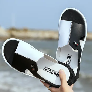Модерен мъжки летни сандали, оригинални кожени удобни ежедневни сандали без закопчалка за мъже, плажни чехли, мъжки Zapatillas Hombre