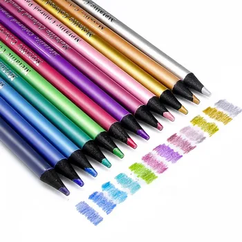 12 Цвята \ Метална кутия Цветни моливи за рисуване на скици от мека дървесина Златен комплект моливи за студенти, професионални художествени аксесоари