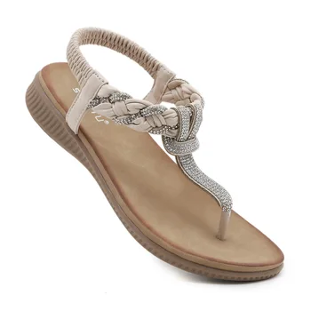 Летни дамски сандали-oxfords от изкуствена кожа в танкетке 3 см, артистична еластична лента с кристали, удобни чехли, дамски есенния парти