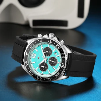 Луксозни мъжки часовник Зелен Син Червен циферблат Мъжки кварцов часовник Мъжки Черен силиконов каучук Спортни мъжки часовници Reloj