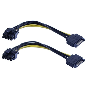 10 БРОЯ Нови 15-пинов SATA до 8-номера за контакт (6 + 2) Кабел за захранване PCI-E 20 см Кабел SATA от 15-за контакт на до 8-контактна кабел 18AWG Тел
