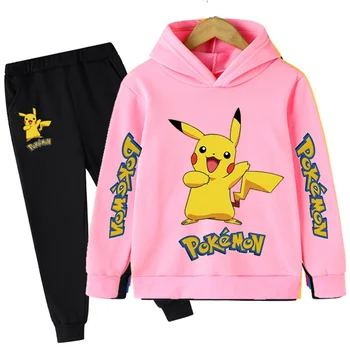 Комплект с качулка Kawaii Pokemon, Детски дрехи, дрехи за момичета, модни дрехи за малки момчета, есен е топла hoody с Пикачу, Детски блузи