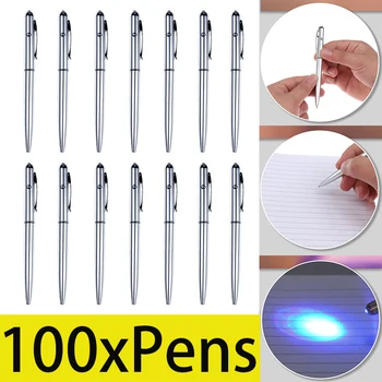 100шт 2-в-1 невидимо UV-светещо писалка с мастило, безопасна за въвеждане на ръкописен текст секретна дръжка с UV-пластмасова химикалка