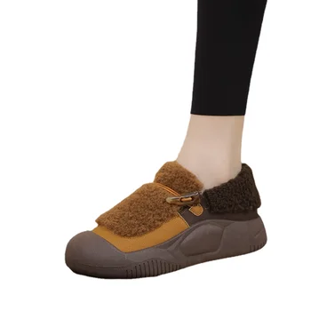 2023 Зимни Дамски Плюшени Памучни обувки с дебела подметка, на мама обувки на равна подметка в стил ретро, Дамски обувки Botas De Mujer